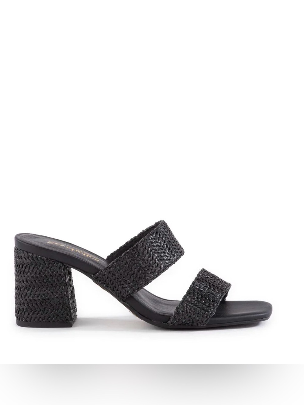 Seychelles Black Rafia Woven Two-Band Block Heel Mule Sz 8 WIDE